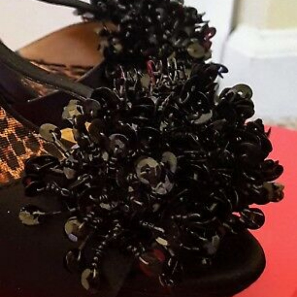 Betsey Johnson Black Satin Pumps with Sequins - Picture 5 of 8